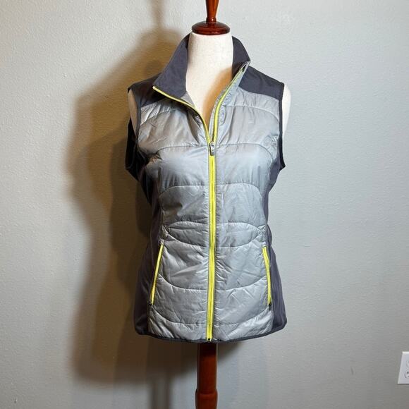 Eddie Bauer gray mixed puffer and knit vest with pockets & yellow accents Sz XL - Picture 1 of 8